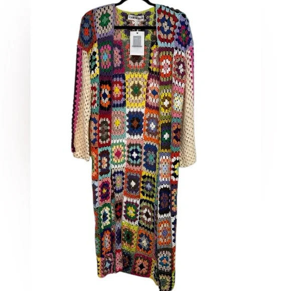 Fox Sweaters Colorful Crochet Patchwork Boho Ethnic Gypsy Cardigan New large - Picture 2 of 6